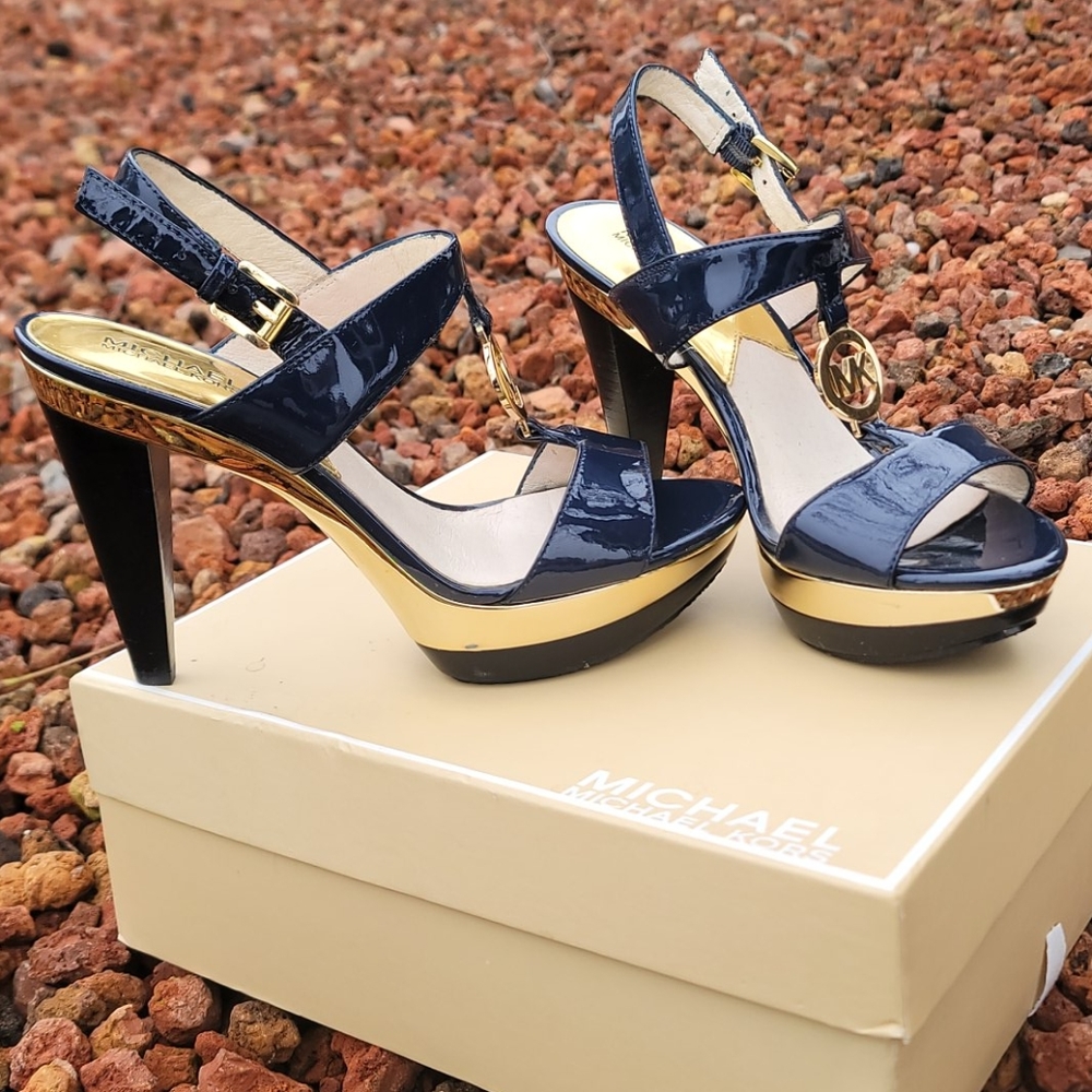 Michael Kors navy blue with gold heels